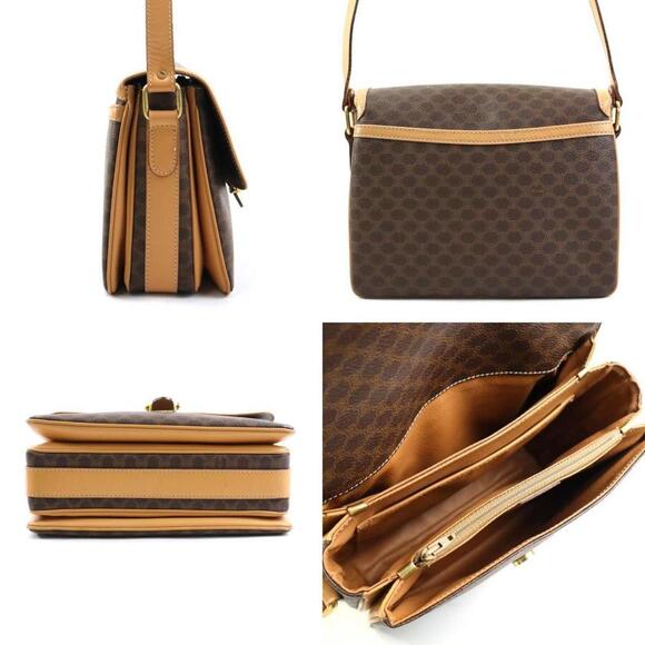 CELINE Brown Coated Canvas Shoulder Bag - Picture 2 of 5